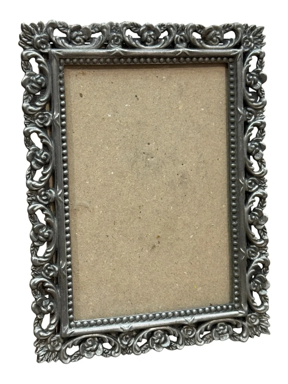 2 silverplate antique rose engraved border standing picture frames